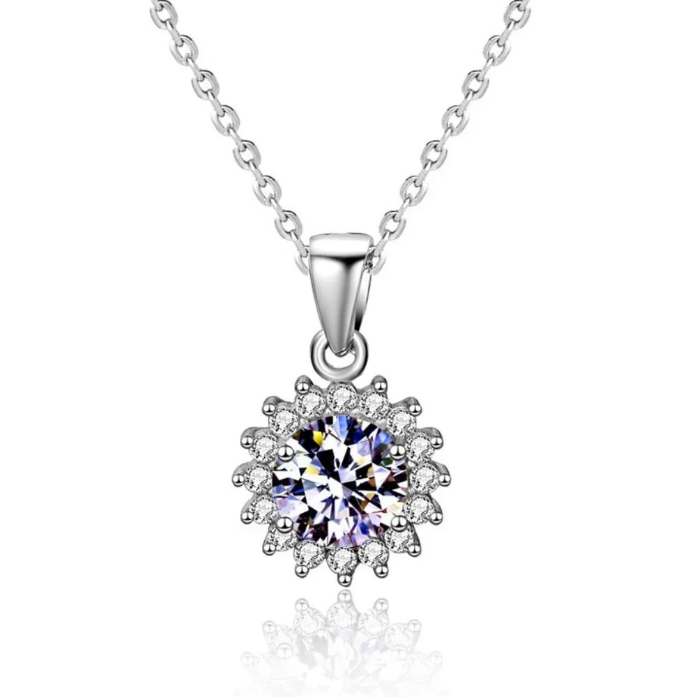 Certified 1ct. t.w. Moissanite Diamond Sunflower Halo Necklace NEW B - Picture 6 of 10